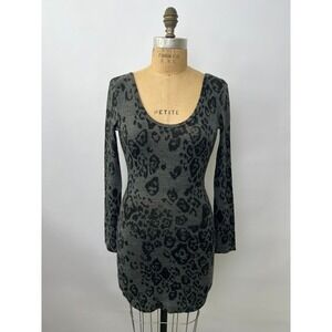 Mike & Chris Womens Grey Leopard Print Open Back Knit Mini Dress XS W3036